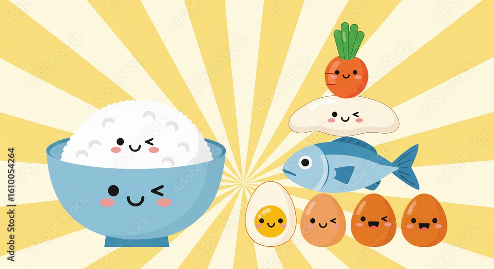 Obraz premium World Food Day Celebration with Cute and Happy Healthy Foods Illustration