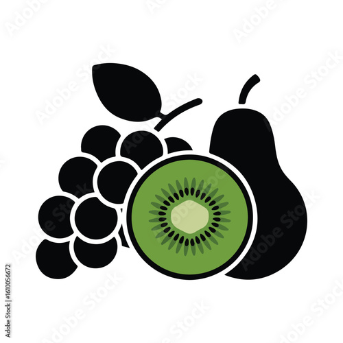 Black pear green kiwi bunch grapes fruit