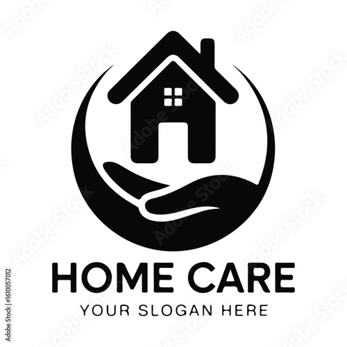 Home care logo with house and hand vector