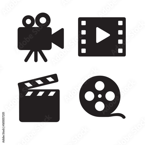Movie and Film Making Elements Vector Icon Set Design