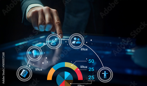Schilderij op canvas Business Professional Analyzing Data through Interactive Digital Interface with