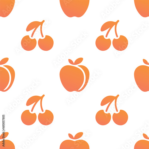 Seamless pattern of stylized orange fruits and cherries cherry apple