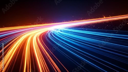 Colorful Nighttime Light Trails On A Curved Road