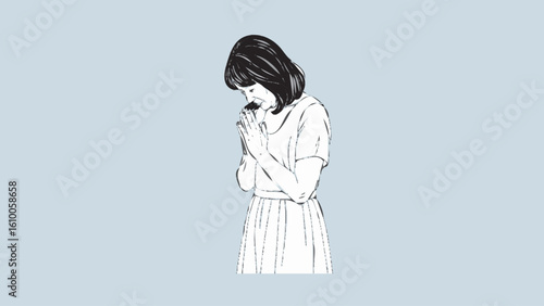 Woman in Prayerful Pose Outline Style.
