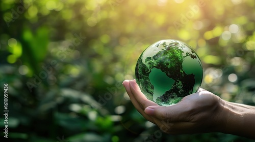 Eco-Friendly Business: Holding Green Globe on Earth Day