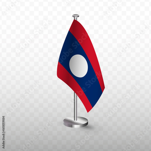 Flag of Laos. Vector illustration of a flag with flagpole on a transparent background