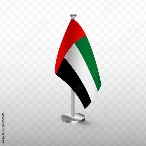 Flag of United Arab Emirates. Vector illustration of a flag with flagpole on a transparent background