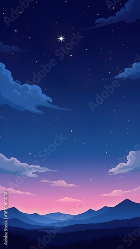 A serene night sky showcasing bright stars scattered among fluffy clouds.