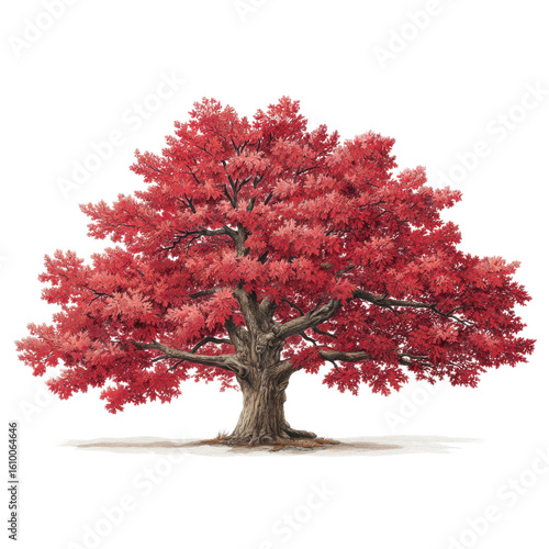 Photo: Vibrant Red Oak Tree in Autumn, Nature Photography, Fall Foliage, Isolated , transparent Background