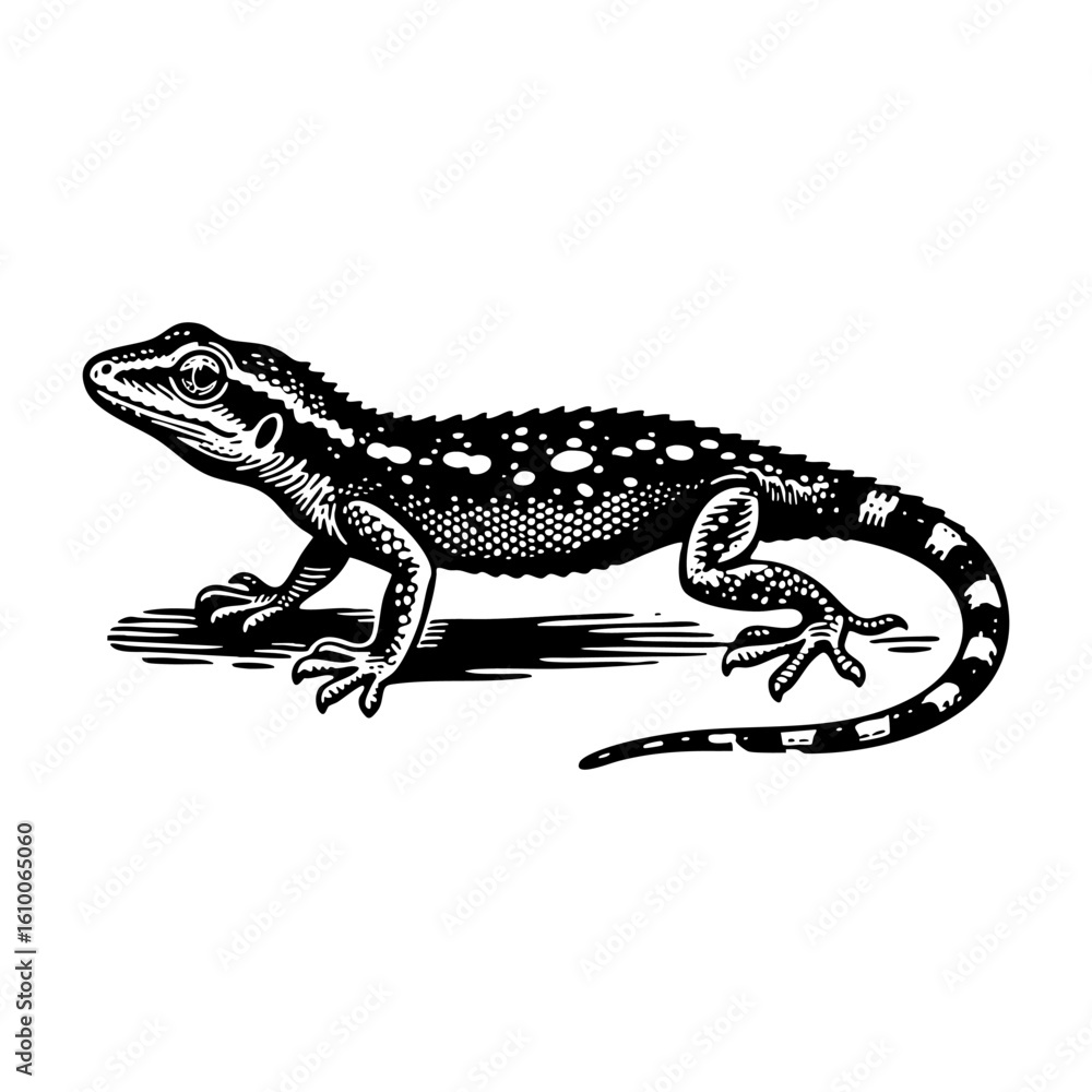 Fototapeta premium House lizard sketch engraving black and white outline. Scratch board imitation.