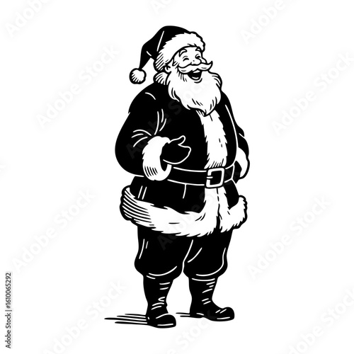 Santa clause sketch engraving black and white outline. Scratch board imitation.