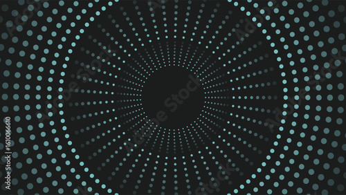 Modern abstract background with circular halftone dot pattern in blue on black, ideal for digital art, posters, presentations, and tech themed design projects