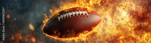 An American football engulfed in flames, symbolizing passion and intense energy of the sport