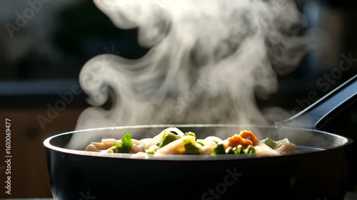 Food steaming in a pan