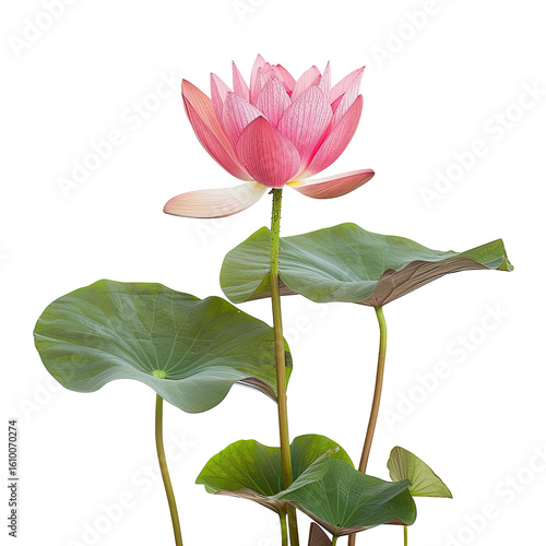 Pink lotus flower with leaves