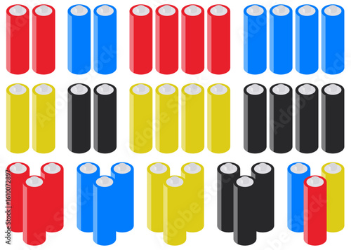 乾電池4色 2本組・3本組・4本組のセットイラスト