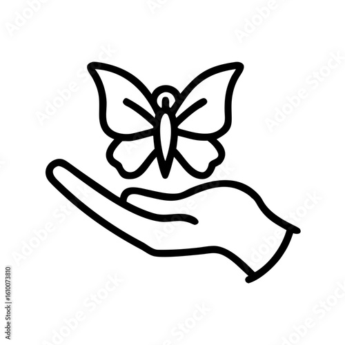 A delicate hand cradles a vibrant butterfly, an artful symbol of care, symbolizing the delicate beauty of nature and the essence of conservation.