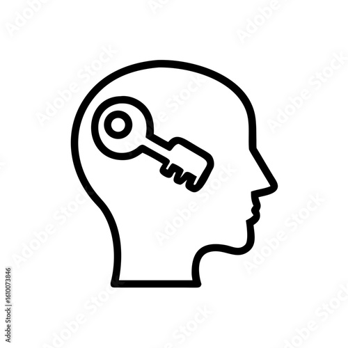 An innovative illustration portrays the concept of unlocking the human mind with a key symbolizing knowledge, insight, or solutions.