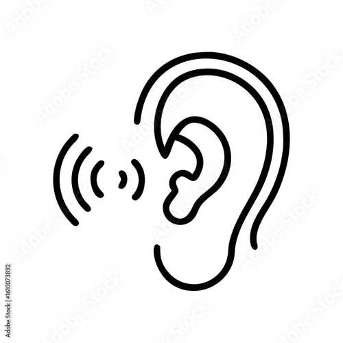 An abstract illustration of the human ear, with sound waves emanating outward, symbolizes the sense of hearing and the reception of sound.