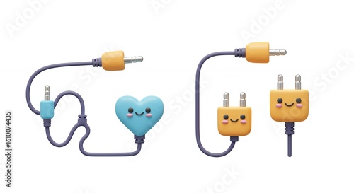 Cute cartoon electrical cords with friendly faces