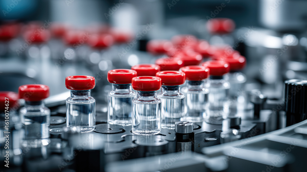 Fototapeta premium Pharmaceutical Vials on Automated Production Line
