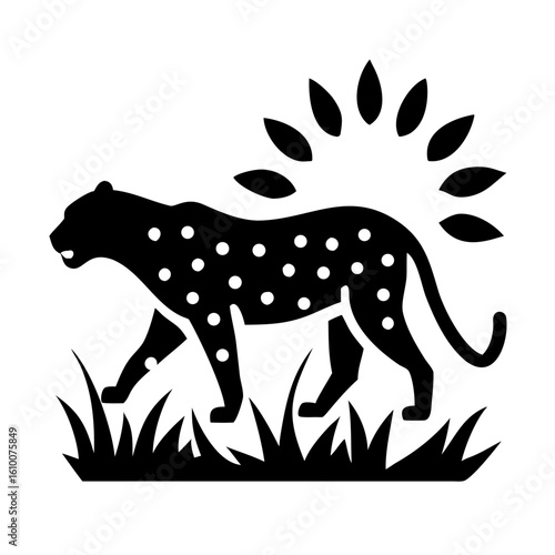 Leopard Silhouette Walking Through Dry Grass with Intense Backlight