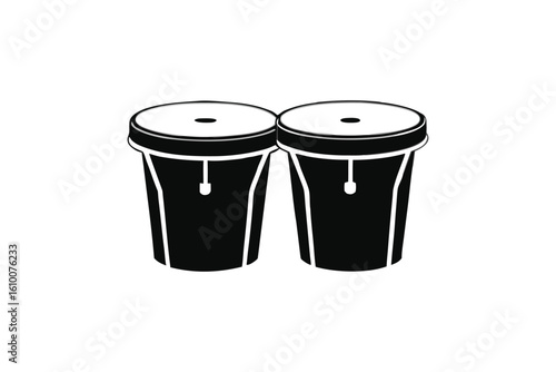 Musical bongos silhouette on white background