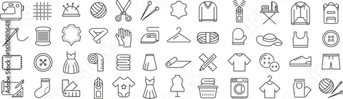 ベクターでモノクロの裁縫に関する線画アイコンセット
