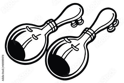 Silhouette of castanets on white background for musical themes