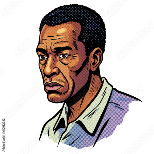 Elderly Black man looking serious in illustrated style  