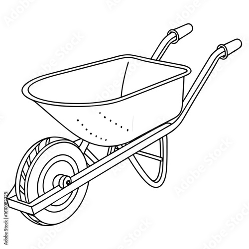 Simple Wheelbarrow Illustration for Coloring Books and Educational Materials in Black and White