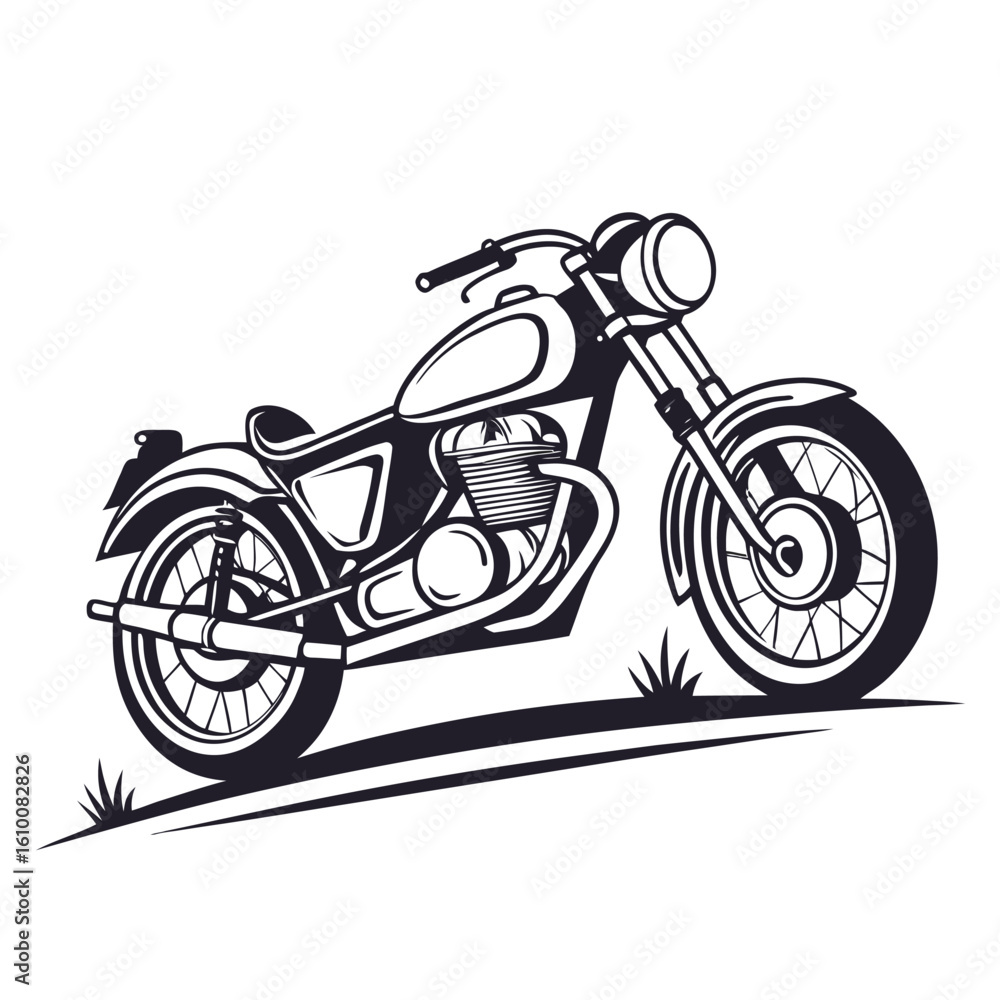 Fototapeta premium Classic Motorcycle Vector Illustration in Black and White on a White Background