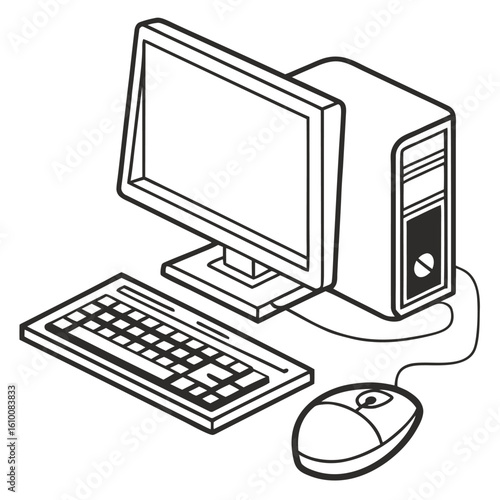 black and white computer setup clip art preview
