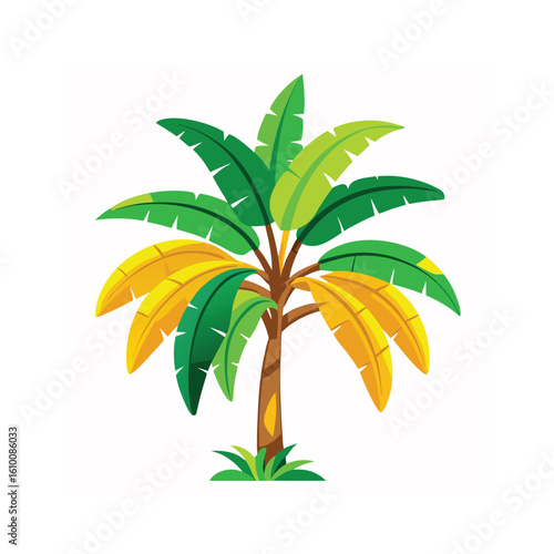 Stylized banana tree with green and yellow leaves