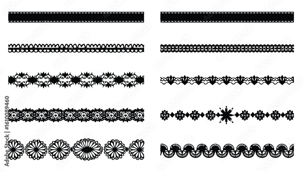 Fototapeta premium Black decorative borders and ornamental patterns vector
