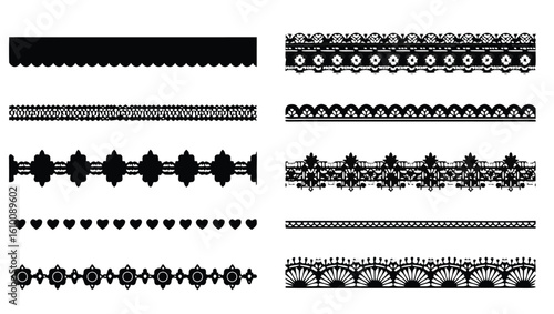 Black decorative borders and trims with intricate patterns white