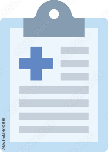 Flat vector icon of a hospital clipboard with a medical cross. Ideal for healthcare apps, patient charts, hospital UI, or medical records.