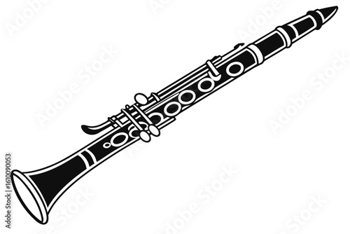 Musical instrument silhouette of a clarinet on a white background