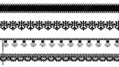 Black lace borders with floral and heart motifs pattern decorative