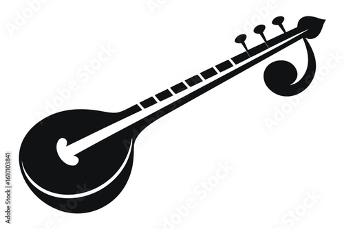 Silhouette of a jal tarang musical instrument on a white background