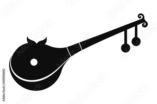 Silhouette of a kaval player on a white background