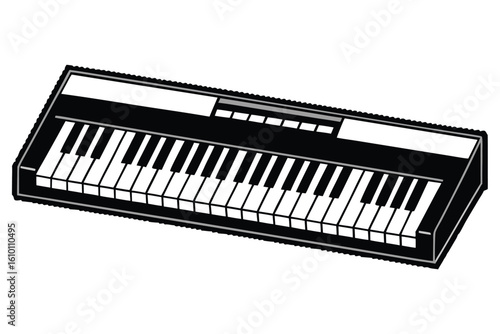 Modern synthesizer silhouette on a clean white background