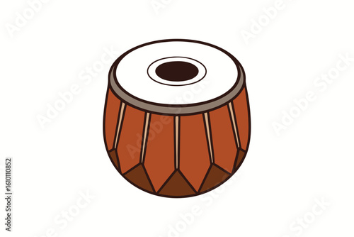 Tabla silhouette on white musical background