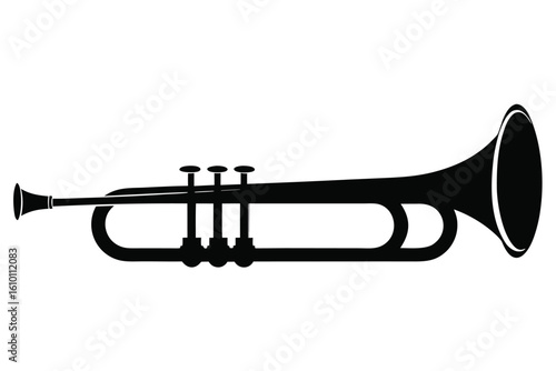Musical trombone silhouette on a clean white background