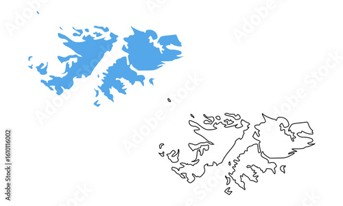 Falkland Islands Country Map. Blue silhouette and outline isolated on white background	