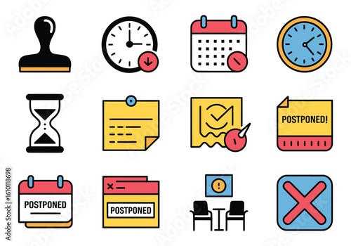 Illustrations Depicting Deadline Concepts Including Time Management Postponement and Cancellation with a Minimalist Design