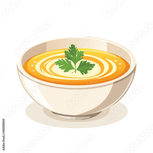 Vector Illustration of a Bowl of Soup – Isolated Hot Meal in Flat Design Style, Perfect for Menu Graphics, Restaurant Branding, Cooking Apps, Food Blogs, and Healthy Comfort Food Concepts