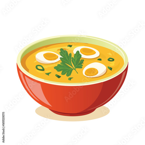 Vector Illustration of a Bowl of Soup – Isolated Hot Meal in Flat Design Style, Perfect for Menu Graphics, Restaurant Branding, Cooking Apps, Food Blogs, and Healthy Comfort Food Concepts
