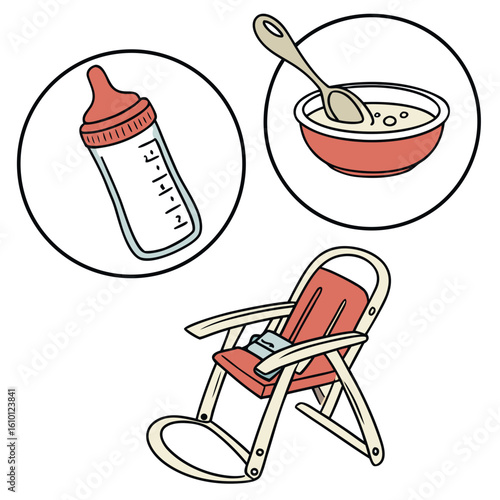 Baby feeding essentials bottle bowl spoon highchair sippy cup