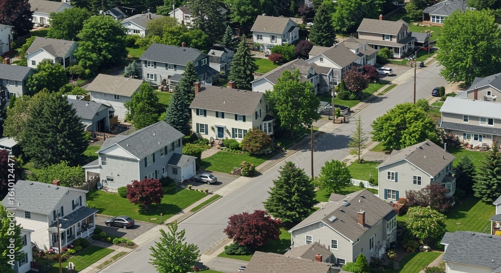 Fototapeta premium Suburban homes and streets aerial view